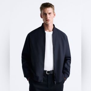 ZARA MAN Wool Blend Bomber Jacket Dark Navy Blue sz Large
